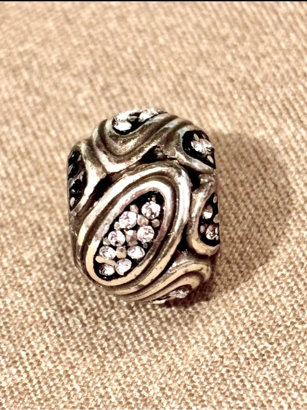 Brighton Orion silver bead Crystal-filled raised ovals Retired